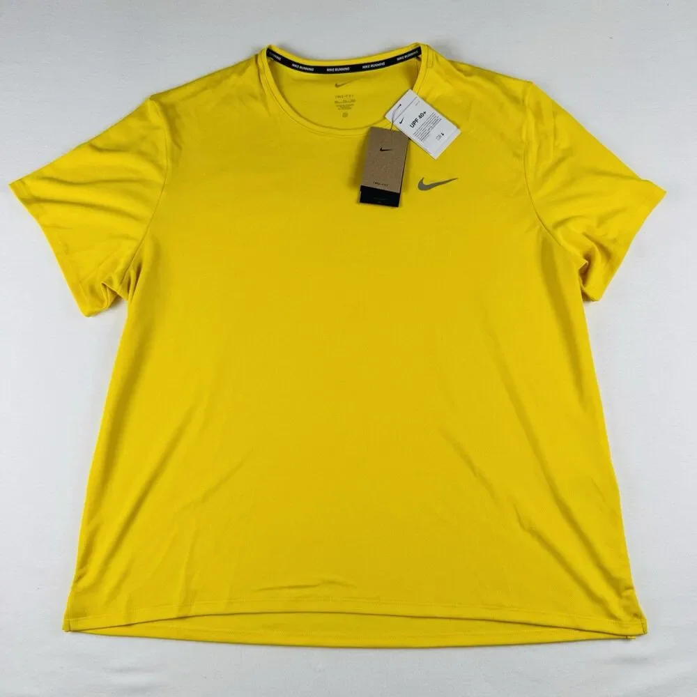 Nike Men's Dri-FIT UV Miler Short Sleeve Running Activewear Shirt Yellow XXLarge